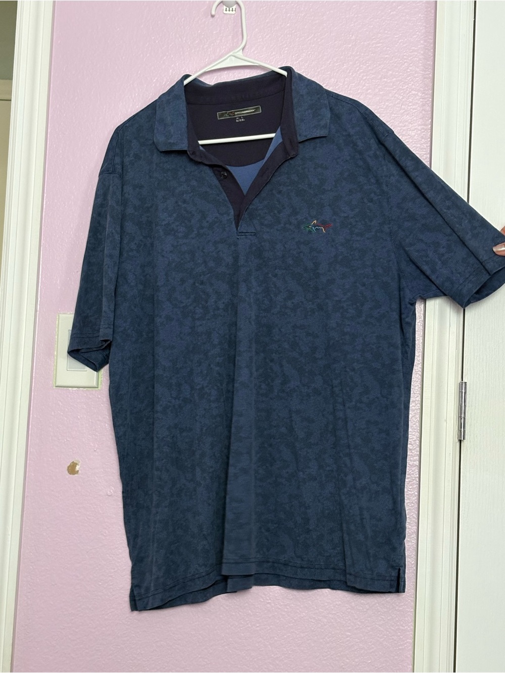 Greg Norman Collection Navy Short-Sleeve Polo with Subtle Pattern